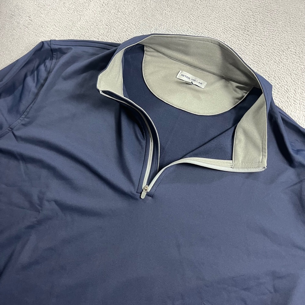 Peter Millar Perth Mens XXL Navy Blue Quarter Zip Pullover Golf Sweater ME0EK40